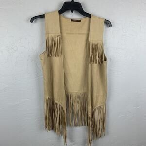 Do Everything In Love Fringe Vest Womens One Size Tan Faux Suede Boho Western